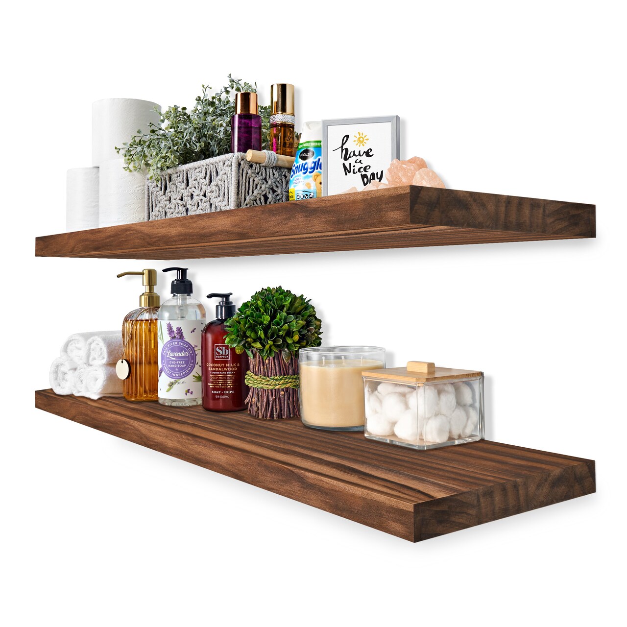 Sorbus Wood Floating Shelves for Wall - 35” Solid Wood Wall Shelves for Bathroom Decor, Books, Bedroom & Living Room - Set of 2 Black Wall Mounted Kitchen Shelves - Durable 100% Premium Solid Pine